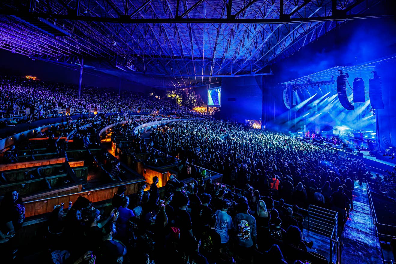Wide angle photo of the inside of the pavilion seats.