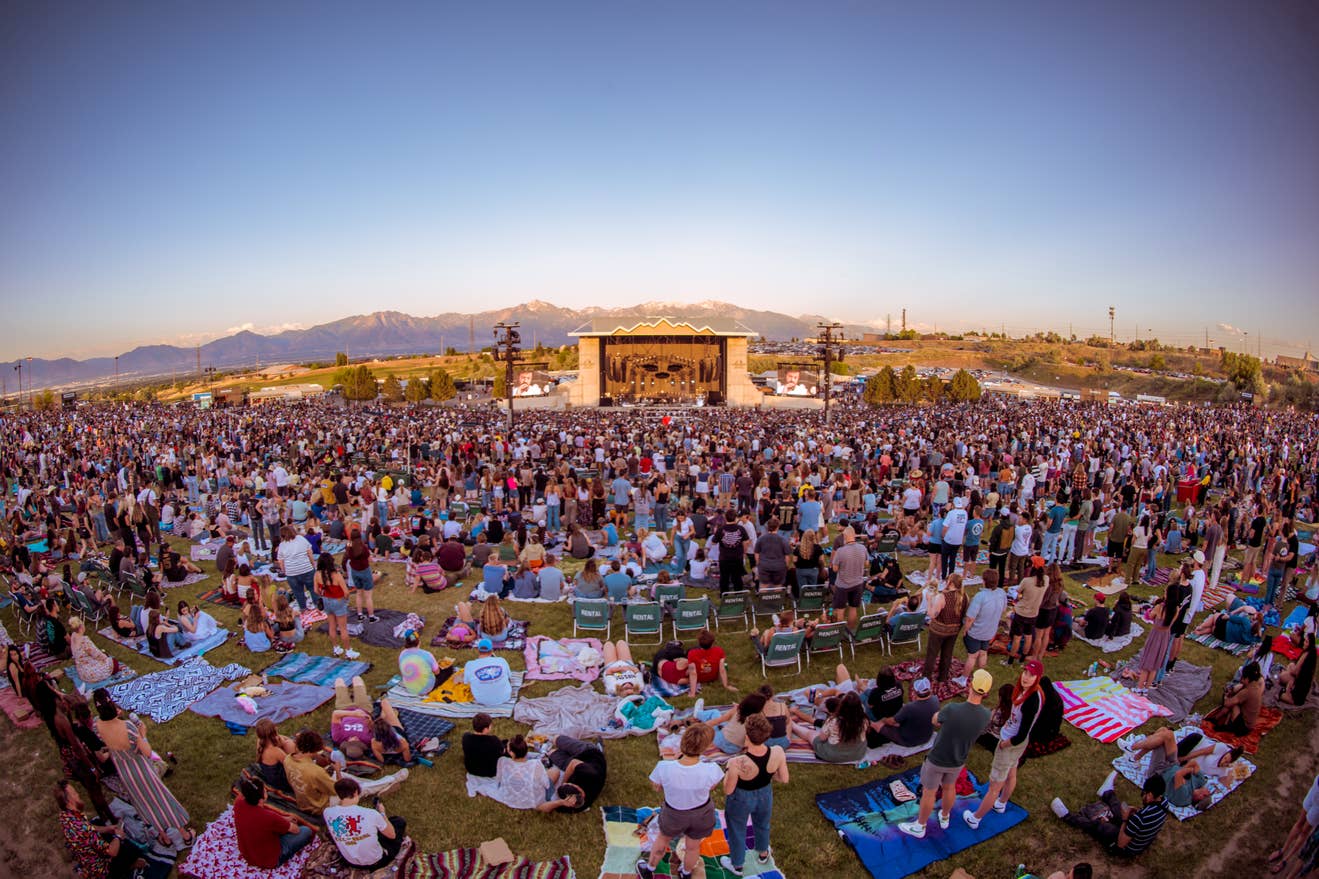 a wide angle photo from the top of the lawn showing the whole crowd